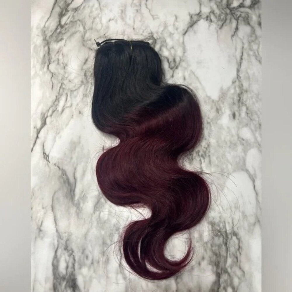 14 Inch Ombre Body Wave Black & Burgundy Clip in hair extensions.